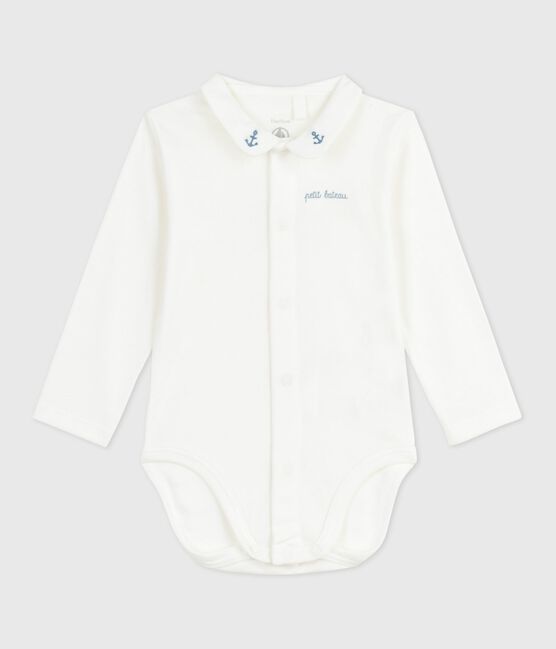 Babies' body with an embroidered collar and a message on the chest MARSHMALLOW /ADRIATIC