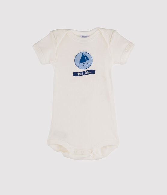 Baby Boys' Short-Sleeved Bodysuit MARSHMALLOW white/JASMIN blue