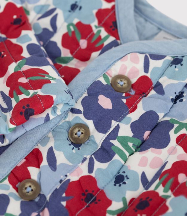 Babies' quilted cotton jacket, printed with flowers white/multicolor