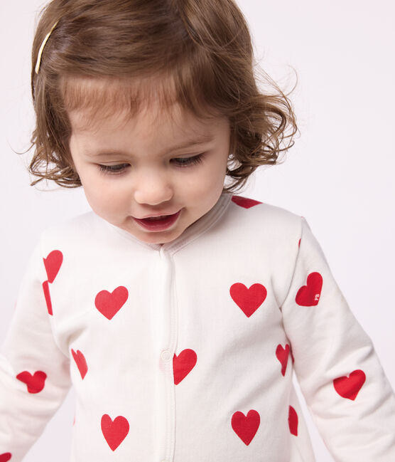 Baby cotton pyjamas with red hearts MARSHMALLOW white/TERKUIT red