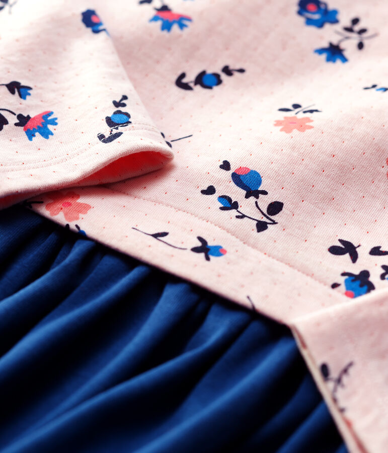 Girls' Long-Sleeved Cotton and Tube Knit Dress white/multicolor