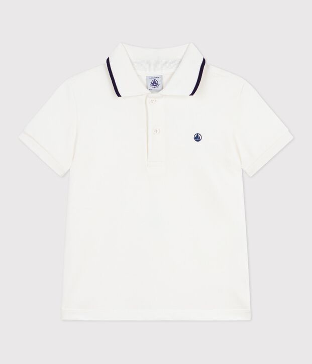 Children's short-sleeved cotton polo shirt white
