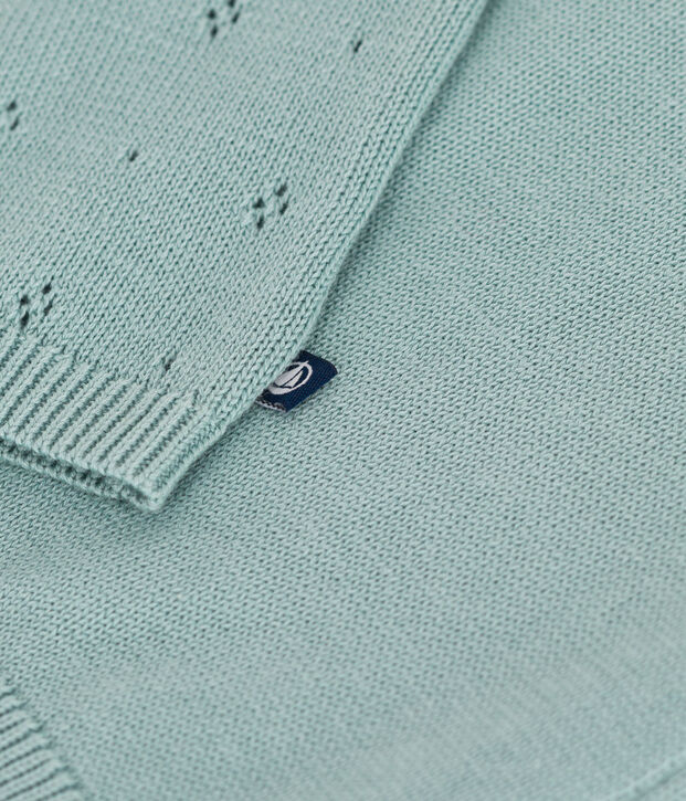 Babies' cotton cardigan in a decorative stitch green