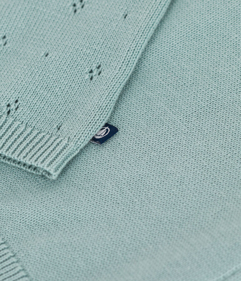 Babies' cotton cardigan in a decorative stitch green