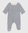 Babies' printed velour pyjama suit with a collar MARSHMALLOW white/SMOKING blue
