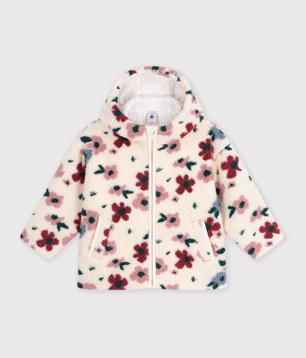 Children's hooded jacket in floral sherpa Ecru/multicolor