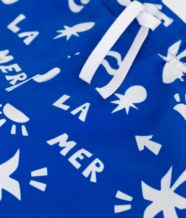 Children's printed swim shorts blue/white