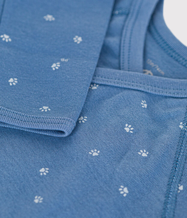 Babies' Long-Sleeved Cotton Wrapover Bodysuit. blue/white