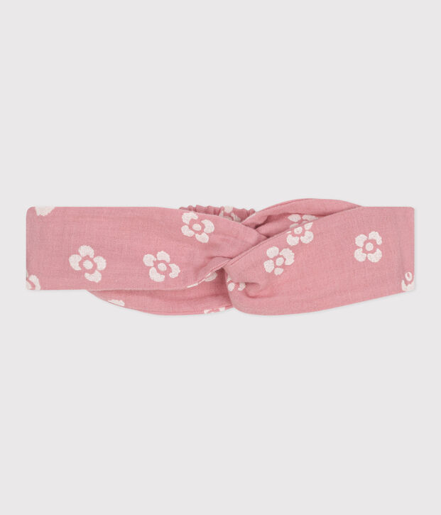 Baby headband in cotton gauze with flower print pink/white