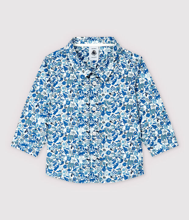 Baby Boys' Long-Sleeved Poplin Shirt white/multicolor