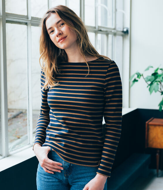 iconic women's breton top SMOKING blue/BRINDILLE BRILLANT brown