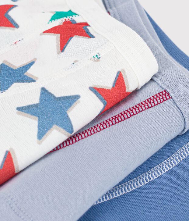 Pack of children's cotton boxers with a star print and covered waistbands multicolor