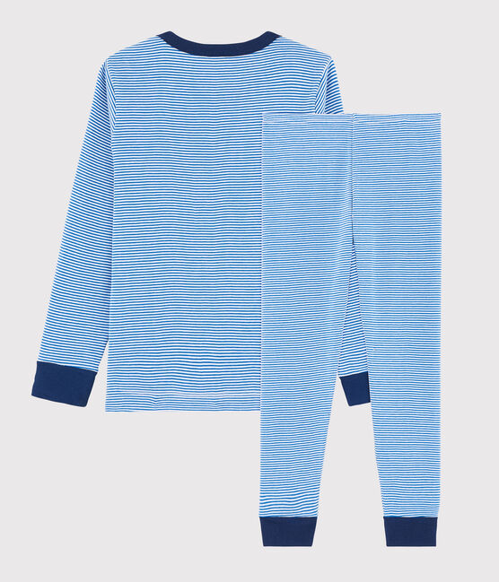 Boys' Blue Pinstriped Ribbed Pyjamas RUISSEAU blue/MARSHMALLOW white