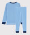 Boys' Blue Pinstriped Ribbed Pyjamas RUISSEAU blue/MARSHMALLOW white