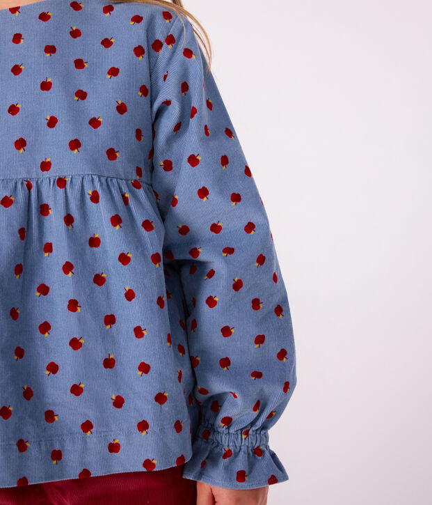 Children's long-sleeved printed corduroy blouse blue/multicolor