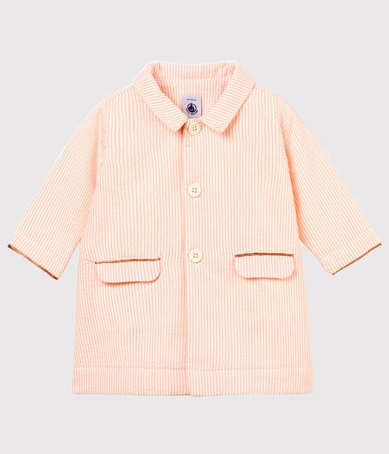 Baby girls' striped coat MARSHMALLOW white/ROSAKO pink