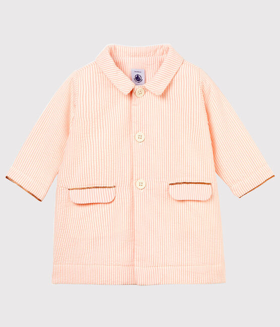 Baby girls' striped coat MARSHMALLOW white/ROSAKO pink