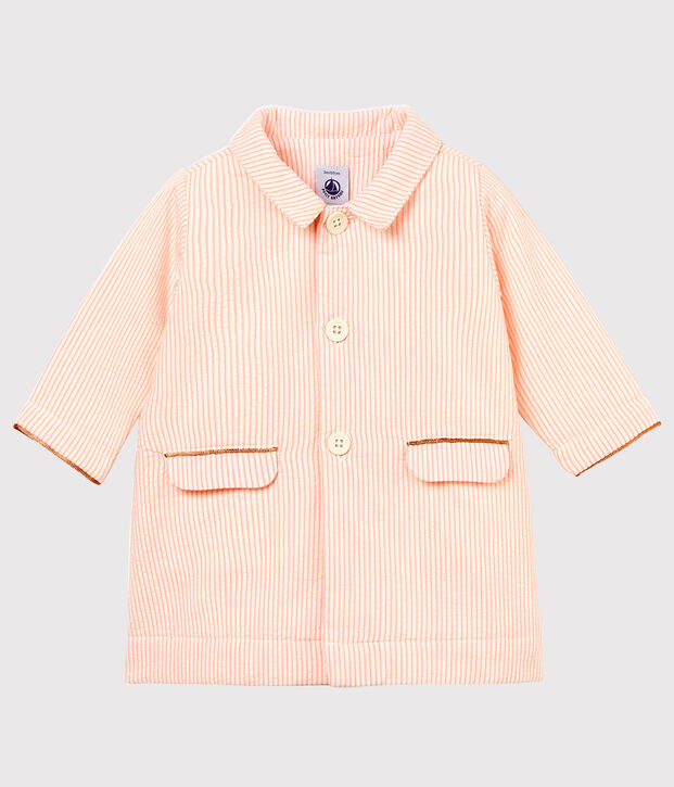 Baby girls' striped coat white/pink