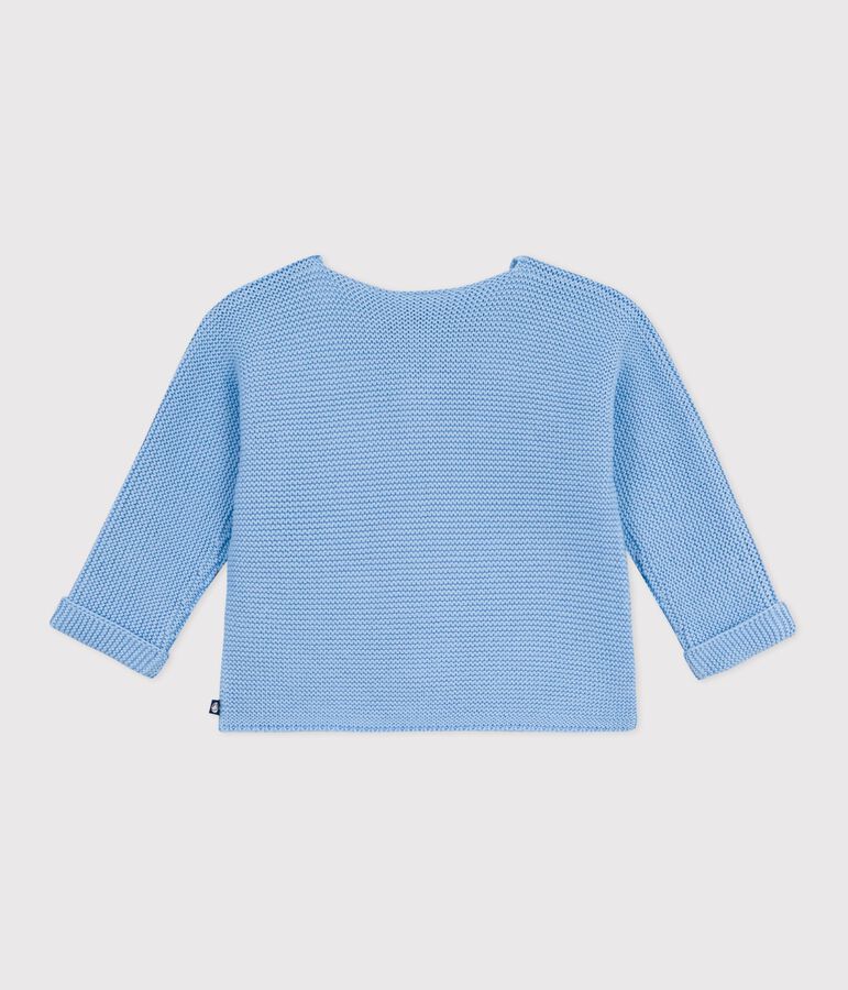 Babies' moss stitch cotton cardigan blue