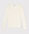 Women's plain wool and cotton t-shirt with wide boat neck MILK