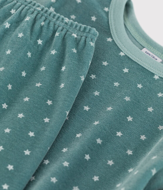 Children's Unisex Star Velour Pyjamas BRUT blue/MARSHMALLOW white