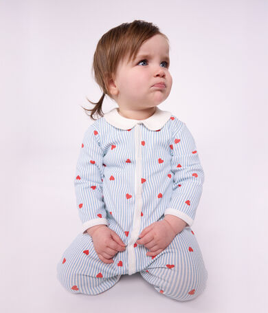 Babies' heart-print cotton pyjama suit with a collar