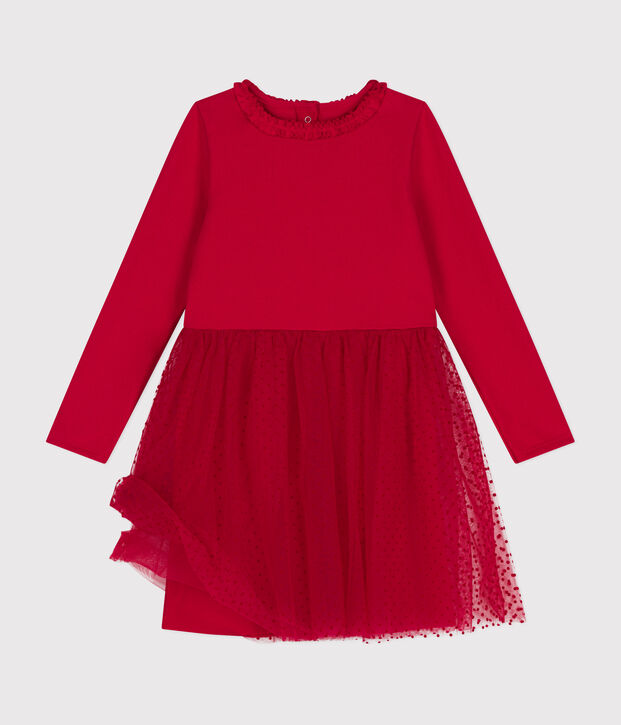 Girls' dress in heavy jersey and tulle red