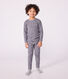 Children's long-sleeved stripy wool and cotton T-shirt