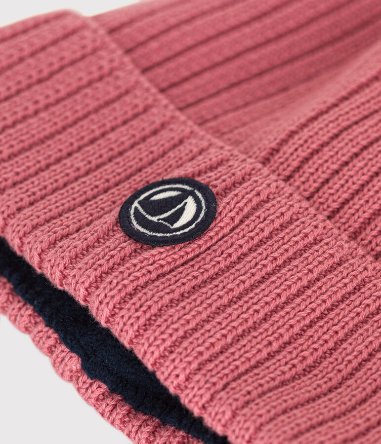 Children's polar fleece-lined knitted beanie hat pink