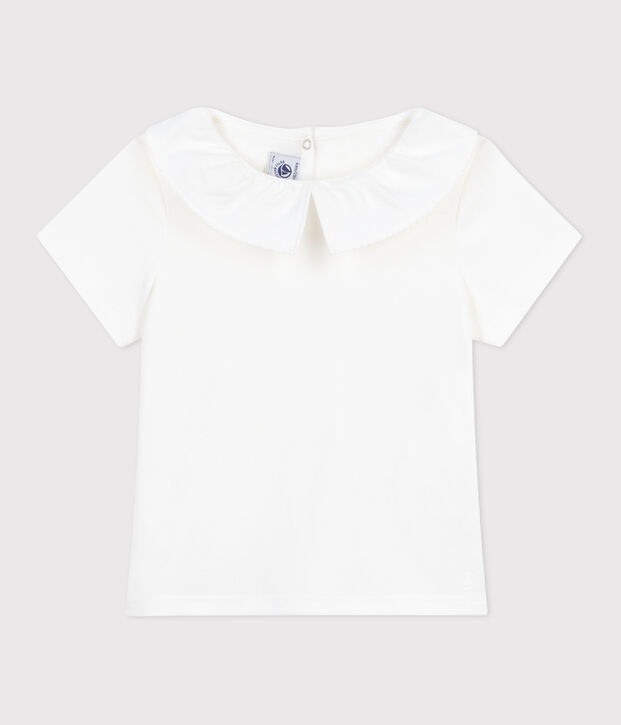 Children's plain short-sleeved cotton T-shirt with a collar white