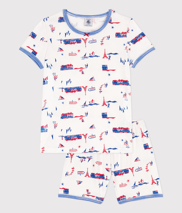 Girls' Paris Themed Cotton Short Pyjamas white/multicolor