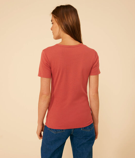 Women's Iconic Plain Cotton V-neck T-Shirt FAMEUX brown