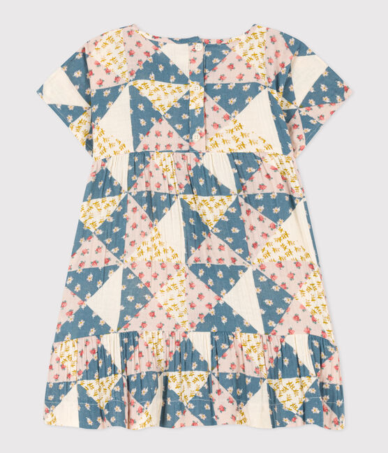 Girls' short-sleeved cotton gauze dress AVALANCHE white/MULTICO