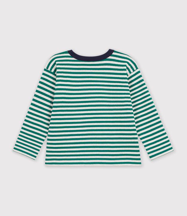 Children's long-sleeved stripy T-shirt green/beige/green