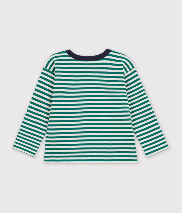 Children's long-sleeved stripy T-shirt green/beige/green