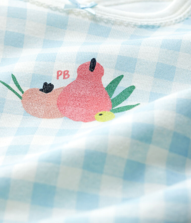 Baby Girls' Blue Gingham Cotton Sleepsuit MARSHMALLOW white/JASMIN blue