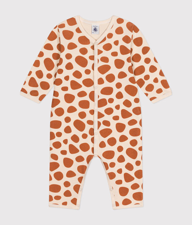 Babies' Footless Cotton Giraffe Pattern Pyjamas Ecru/brown