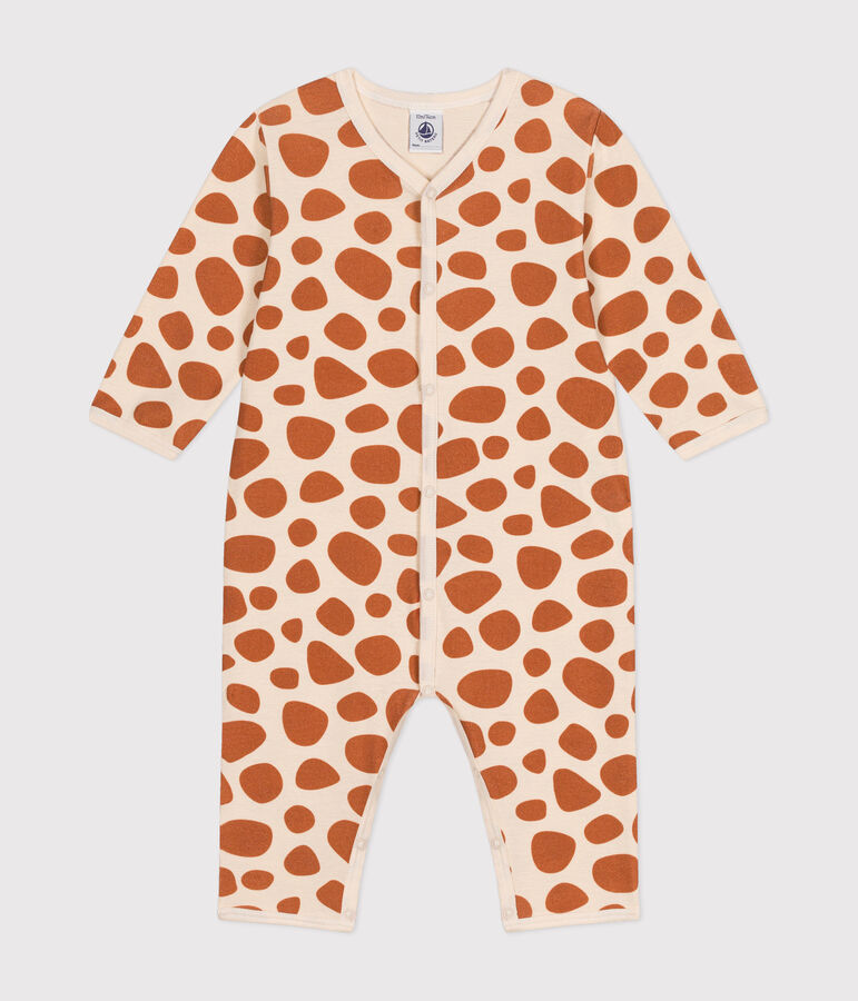 Babies' Footless Cotton Giraffe Pattern Pyjamas Ecru/brown