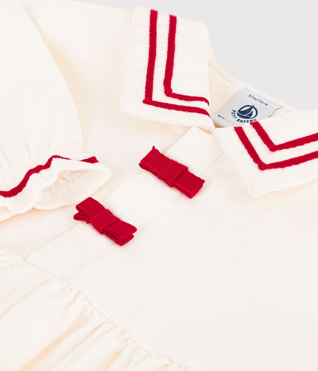 Babies' long-sleeved plain corduroy dress MILK