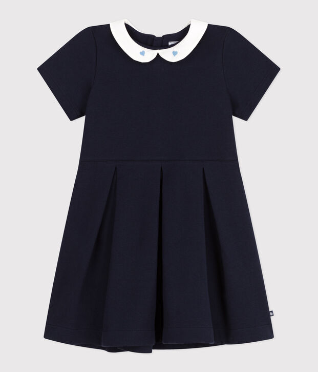 Children's short-sleeved plain cotton dress blue