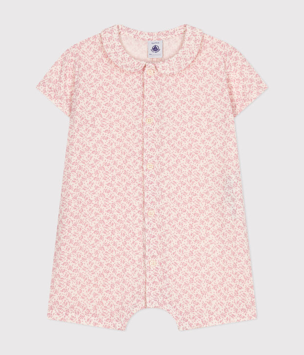 Babies' Short Cotton Gauze Playsuit Ecru/pink