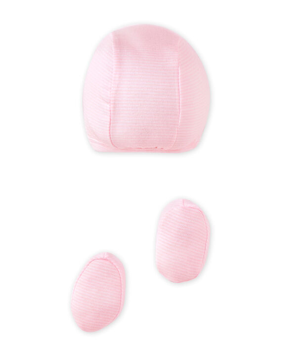 Baby girls' bonnet and booties set pink/white