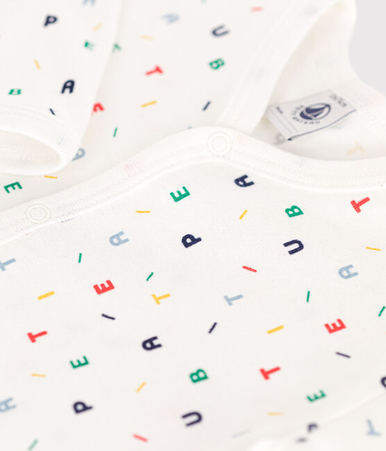 Babies' footless cotton pyjamas MARSHMALLOW white/MULTICO white