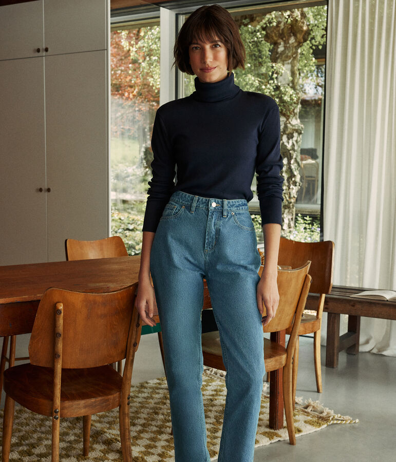 Women's Iconic roll neck in 2x2 rib knit blue