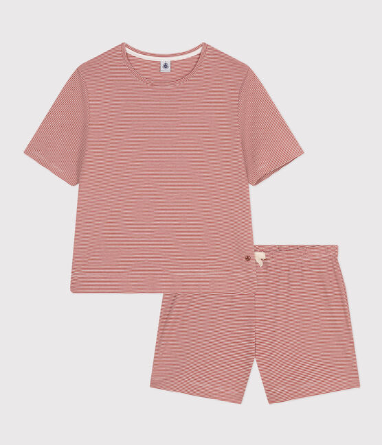 Women's Stripy Cotton Pyjama Shorts and T-shirt FAMEUX /MARSHMALLOW