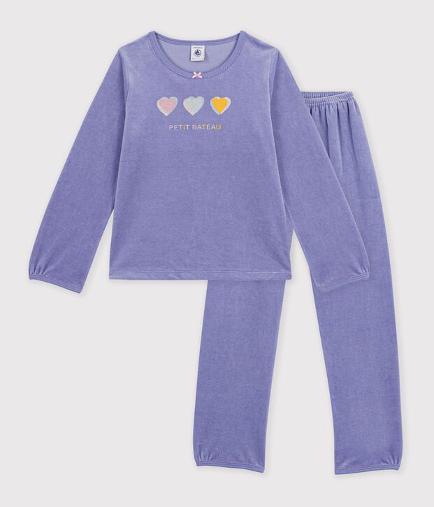 Children's velour pyjamas with a heart motif purple