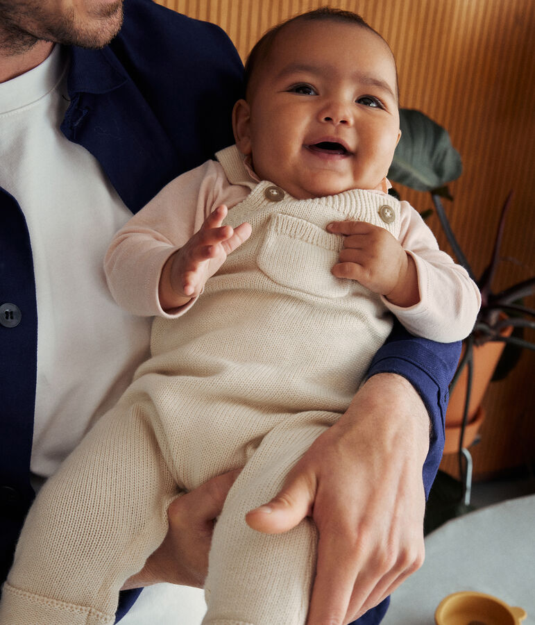 Babies' dungarees knitted in wool and cotton Ecru