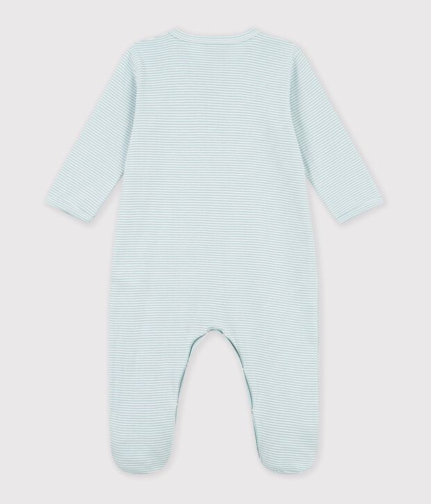 Babies' pinstriped cotton pyjama suit green/white