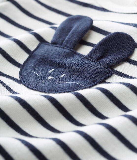 Baby boys' striped T-shirt/bodysuit MARSHMALLOW white/SMOKING blue