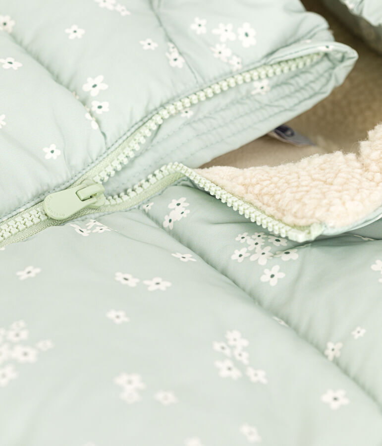 Girls' puffer jacket with a retractable hood HERBIER green/MULTICO white